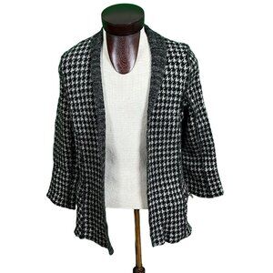 Anne French Deconstructed‎ Wool Blend Open  Blazer Hounds Tooth Black Gray Sz XL